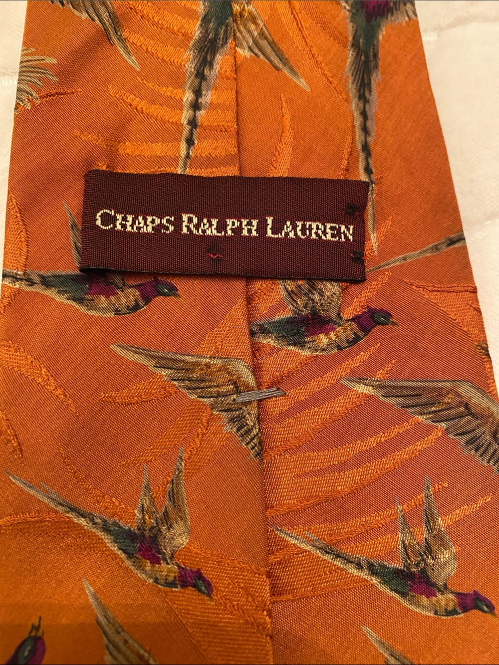 Vintage Chaps Ralph Lauren 100% Silk Hand-Printed Pheasant Necktie - Picture 5 of 6
